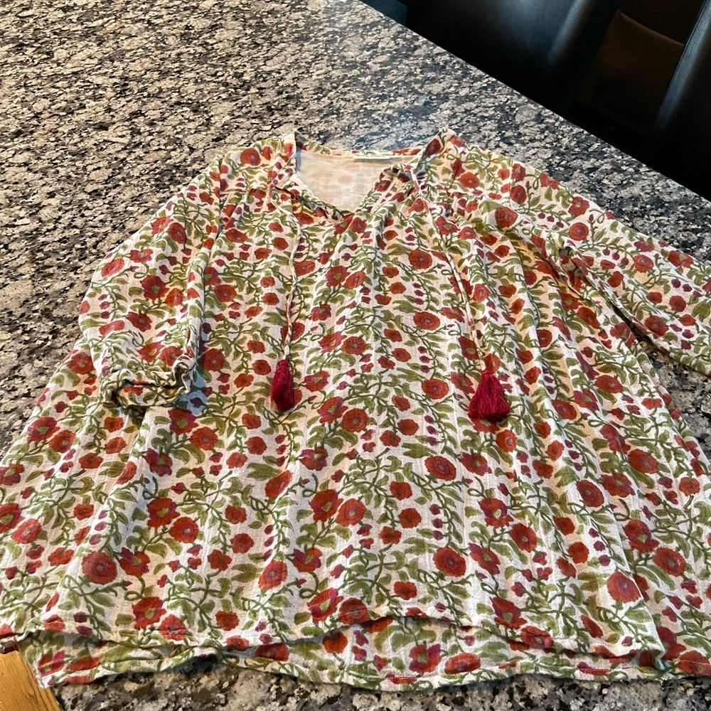 Roller Rabbit Floral gauzey Blouse with red flowers